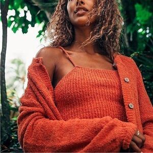 Free People Franny Cardigan & Crop Top Set XS Orange